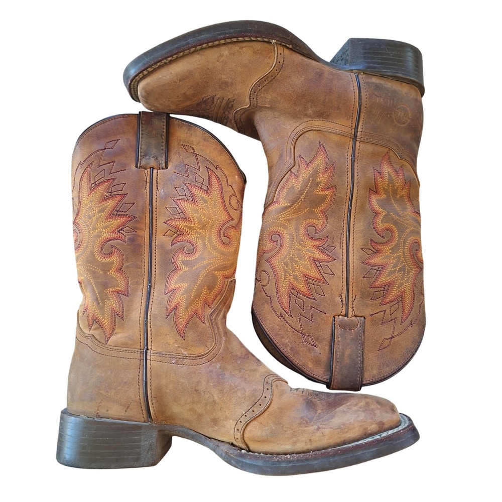 Double H Mens 3510 Western Square Toe Brogue Flame Wing Stitch Boot 7 EE